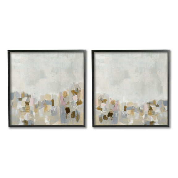 Stupell Industries Neutral Geometric Horizon Abstract Painting Black Framed Art Print Wall Art, 12 x 12, Set of 2