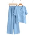 thumbnail image 7 of Zynoxe Linen Sets for Women 2 Piece V-neck Top Wide Leg Pants Summer Sets Lounge Loose Business Casual Matching Outfits ClothingLight BlueS, 7 of 7