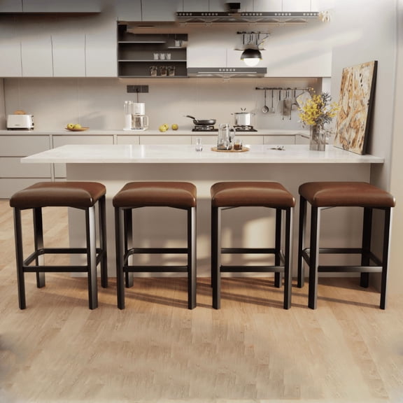 Huisuilinss Bar Stools Set Of 2/4,PU Leather Bar Chairs,Counter Height Bar Stools,Backless Counter Stools,Upholstered Barstools With Metal Frame Footrest For Apartment Kitchen Island Bar Counter