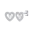 thumbnail image 1 of Pendientes de corazón de plata esterlina Silvora con Letra P, Pendientes de botón iniciales de mujer Pequeños pendientes de amor de CZ Joyería hipoalergénica Regalos, 1 of 8
