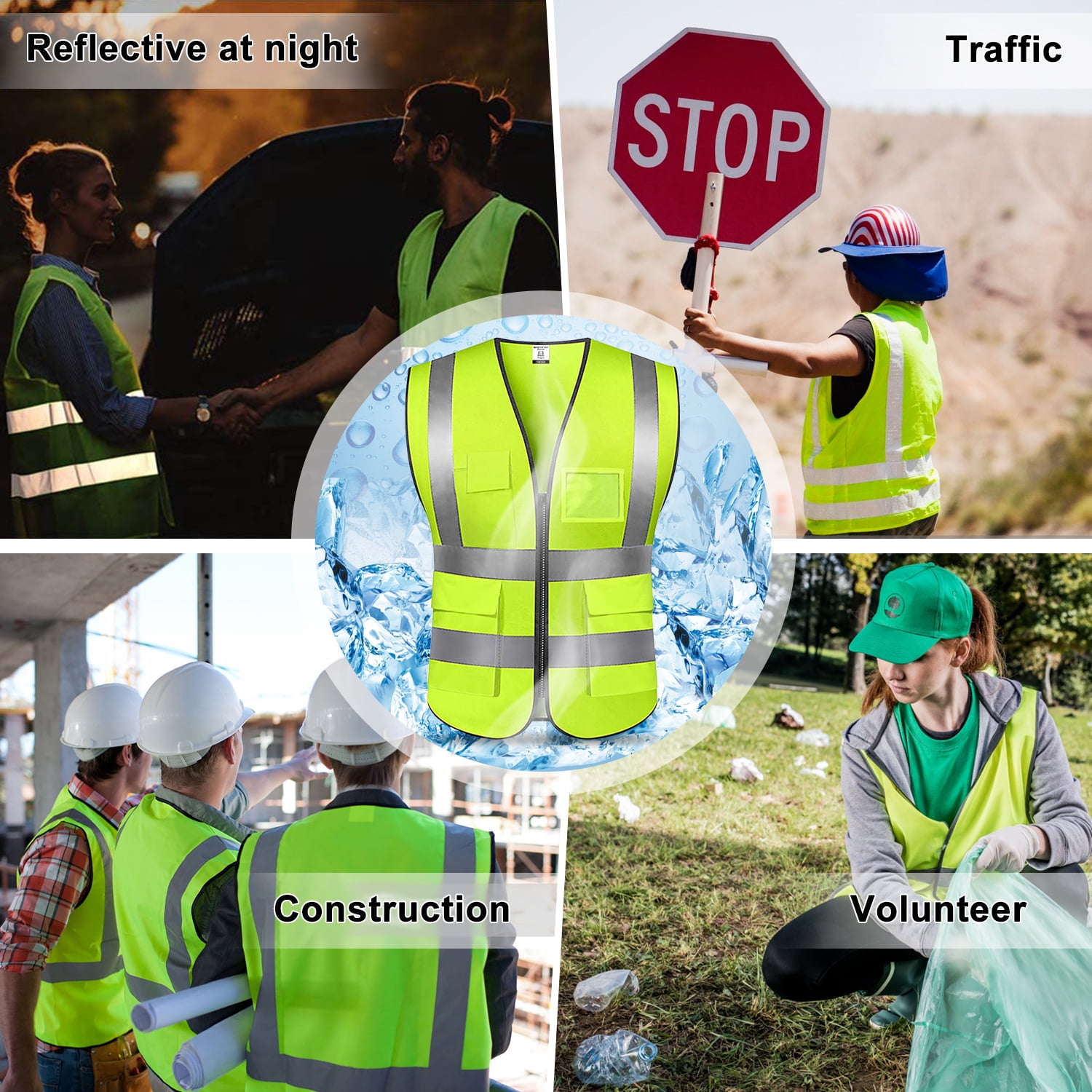 Cooling Safety Reflective Vest with 6pcs Ice Packs - Work Vest with Pockets High Visibility Security Vest for Men Women