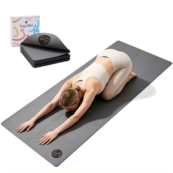 YR Travel Yoga Mat 5mm Premium TPE PU Non-Slip Exercise Mats Foldable, 72x24 inch