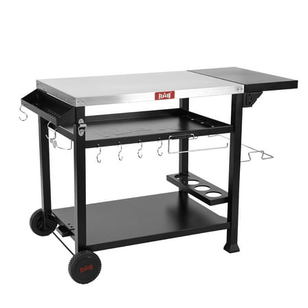 Feasto L50" 3-Tier Rolling Kitchen Cart, Stainless Steel Mobile Food Prep Table for Outdoor & Indoor Use