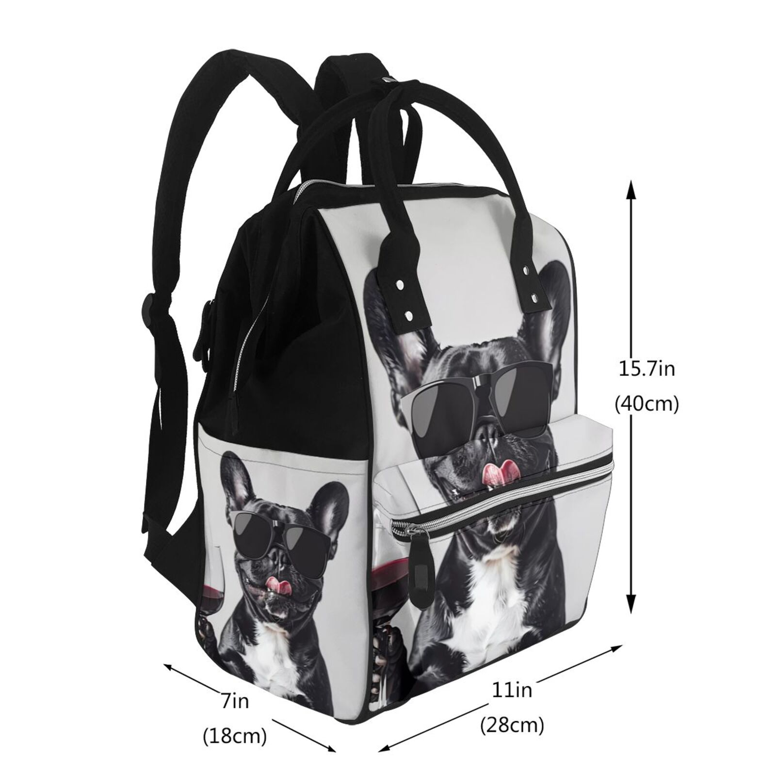 Ratiio Cool French Bulldog Wine Mummy Backpack - Waterproof Twill Canvas, Large Capacity Diaper Bag with Multiple Pockets and Adjustable Straps
