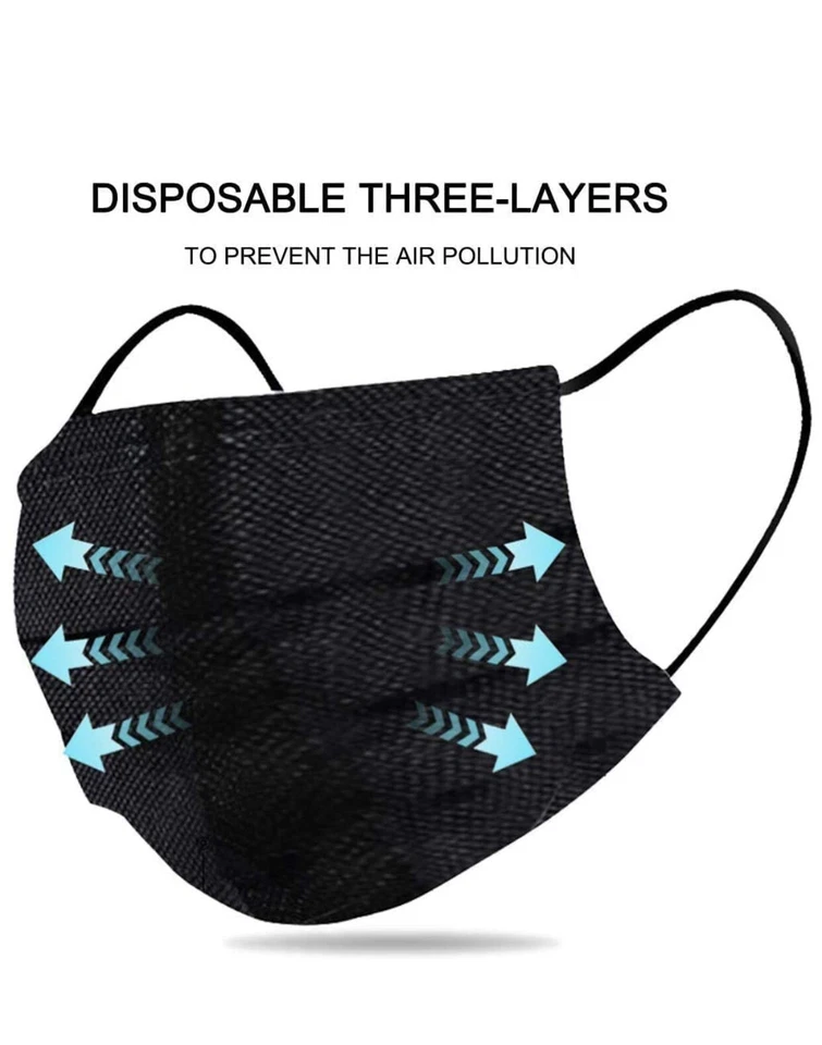 CIRCLE- (50 Pcs)Black 3-Ply Disposable Protective Face Mask Earloop Mouth Cover