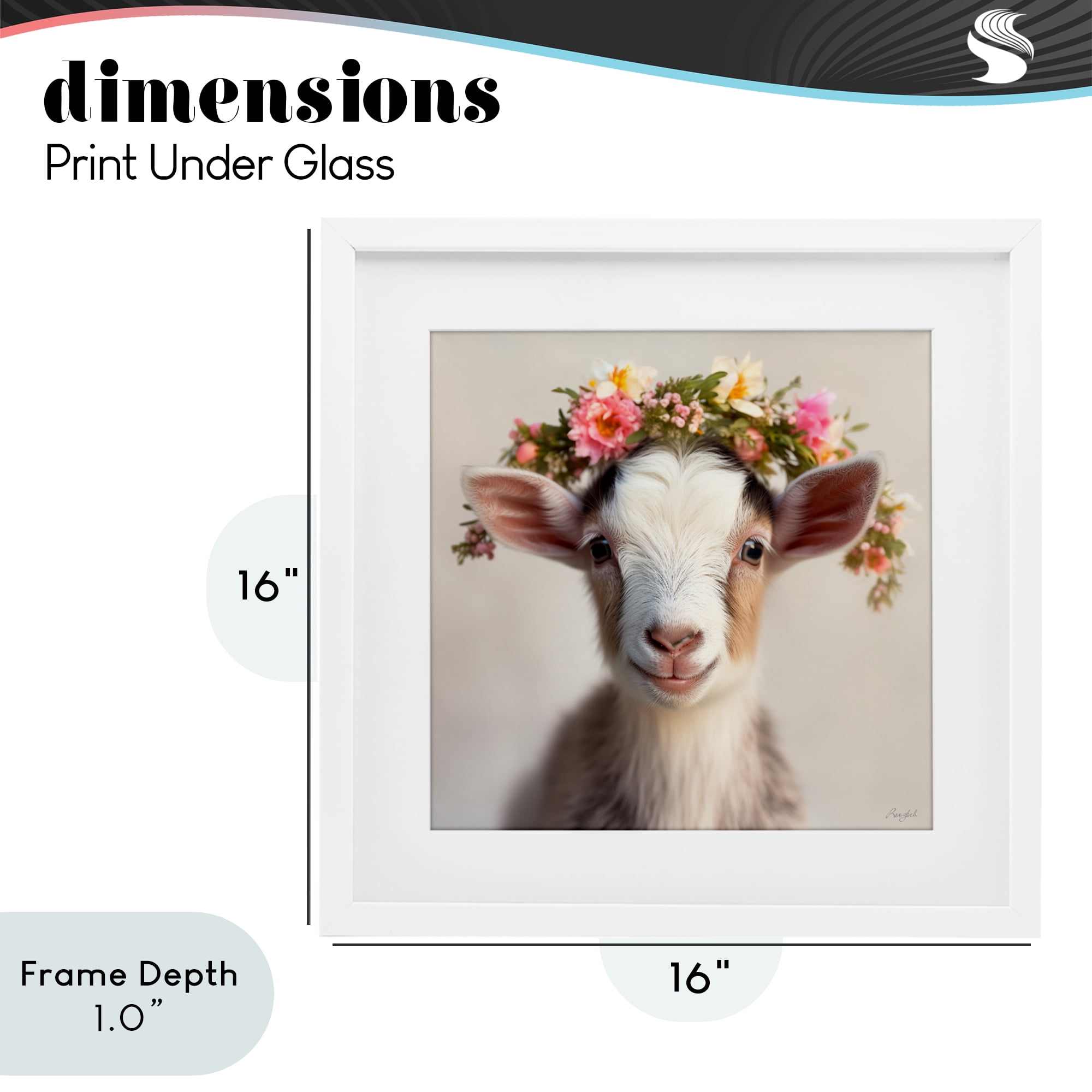 Stupell Industries Flower Crowned Goat White Framed Print Under Glass, design by Roozbeh
