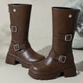 thumbnail image 7 of Knee High Boots for Women Adjustable Buckles Chunky Low Heel Fashion Lug Sole Motorcycle Boot Brown 8.5, 7 of 7