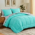 thumbnail image 2 of RUIKASI 7 Pieces Turquoise/Light Grey Queen Bed Comforter Set with Sheets - Bed in a Bag with Comforter and All Season Sheets, Pillowcases, 2 of 7