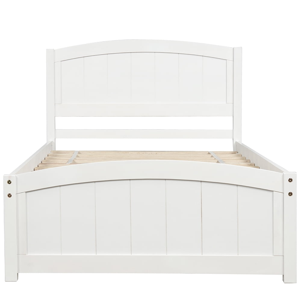 Private Jungle Platform Beds with Headboard, Footboard and Wood Slat Support-White Private Jungle Platform Beds with Headboard, Footboard and Wood Slat Support-White