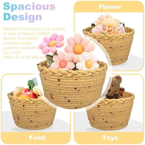 Kids Bike Basket Rope Woven Front Bicycle Basket for Boys Girls Kids Front Handlebar Basket for Scooter,Balance Bikes Cute Bike Basket with Colored Spots