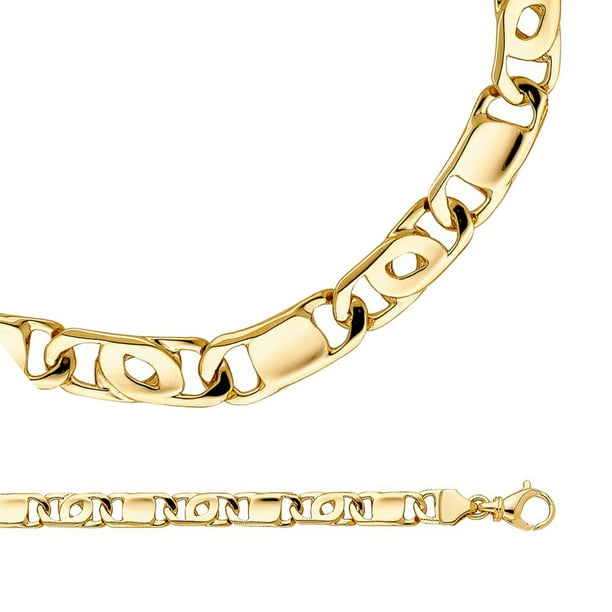 GemApex Mariner Necklace Solid 14k Yellow Gold Chain Unique Stylish Links Polished Fancy Mens