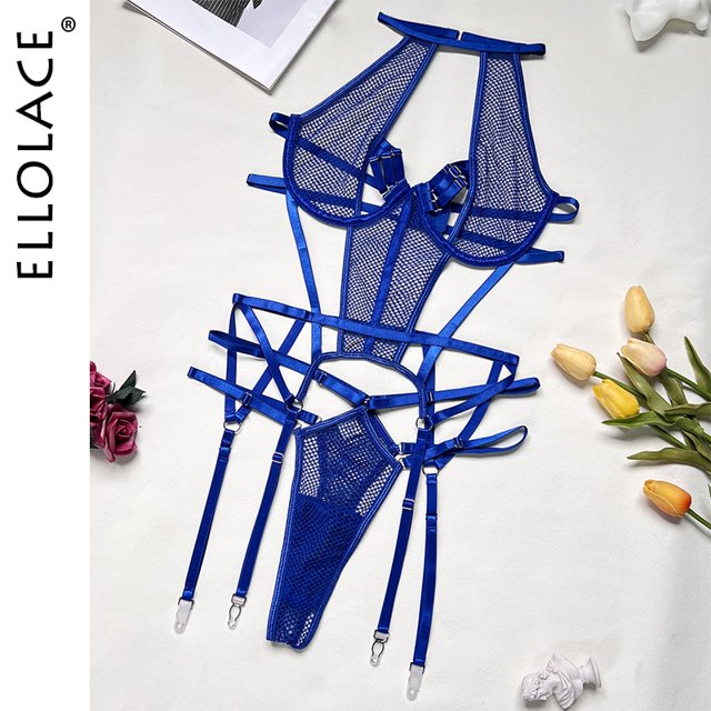 Ellolace Sexy Disfraces exóticos Lencería sensual Vendaje transparente Ropa erótica Porno Goth Mesh Sex Outfit Sissy Top and Briefs Tan Jianjun unisex