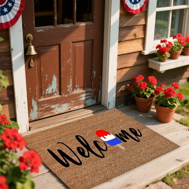 Holiday products Polyester Floor Cushion 4th Of July Welcome MatPolyester Door Mat With Letter Designs Non Slip Indoor Outdoor Rug For Bathroom Kitchen