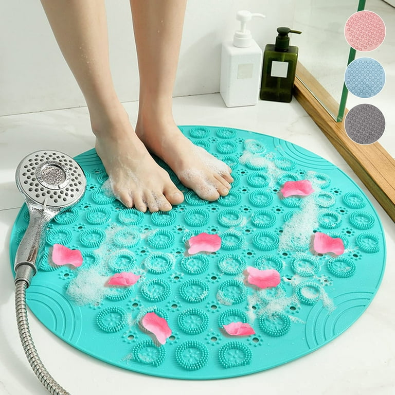 Semfri Round Non Slip Shower Mat 22 x 22 Inches Textured Surface Anti Slip Bath Mats with Drain Hole in Middle Bathroom Bath Massage Foot Mat for