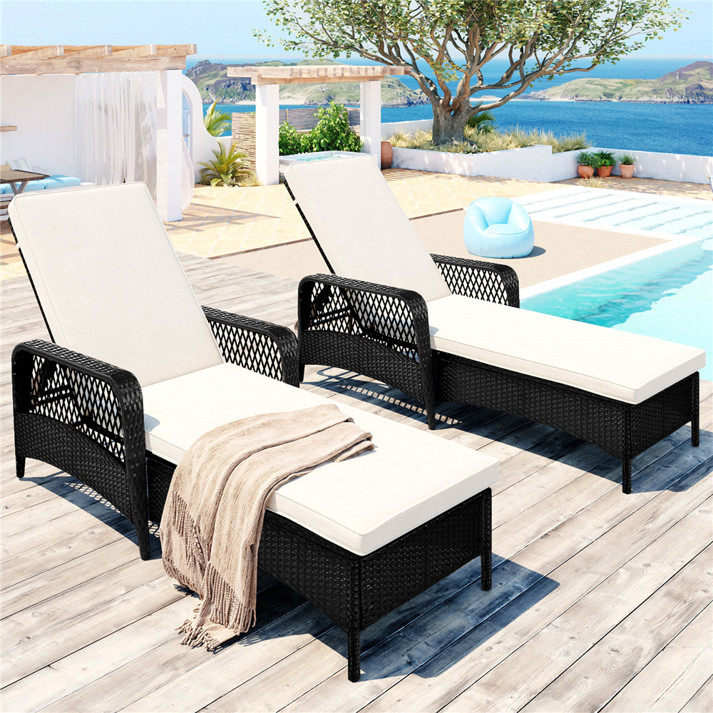 Chaise Lounges for Beach, 2Pcs Patio Furniture Set with Armrest, Outdoor Chaise Lounge Chairs with Adjustable Back, All-Weather Rattan Reclining Lounge Chair for Backyard, Porch, Garden, Pool - image 1 of 10