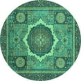 thumbnail image 1 of Ahgly Company Machine Washable Indoor Round Abstract Turquoise Blue Modern Area Rugs, 7' Round, 1 of 4