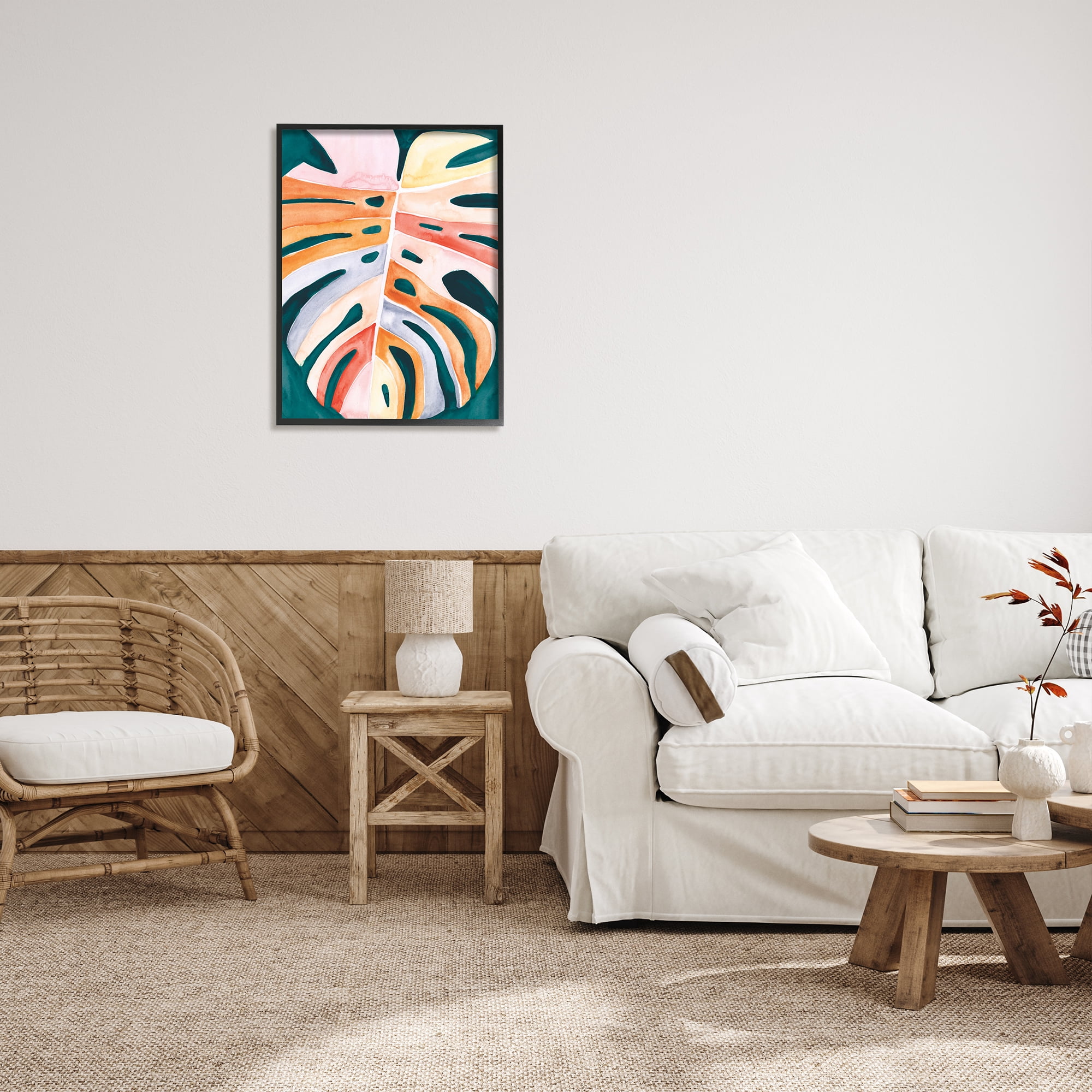 Stupell Industries Leaf in Abstract Hues Botanical & Floral Painting Black Framed Art Print Wall Art, 24 x 30