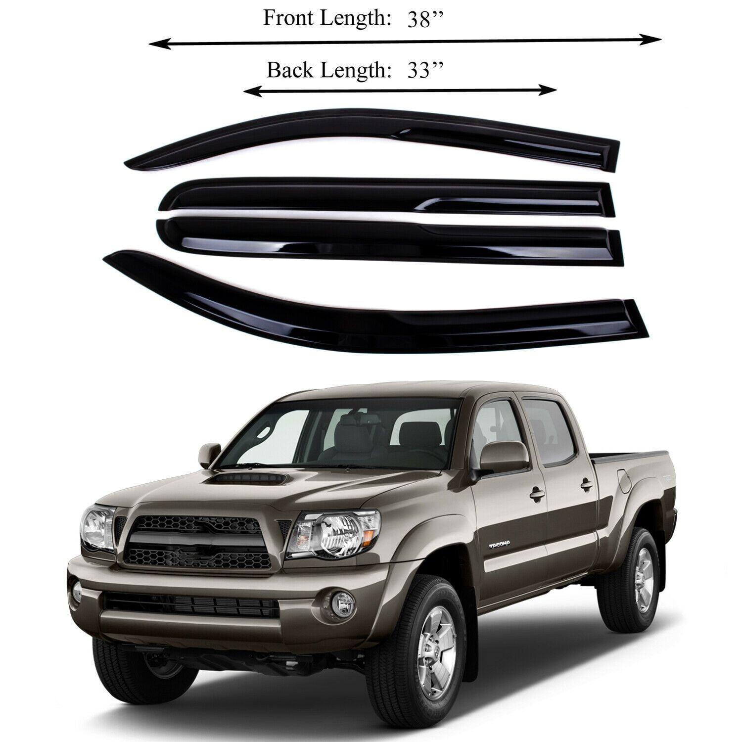 Light Gray Rain Deflector 4pcs Out Channel For Toyota Tacoma Extended Cab 05-15