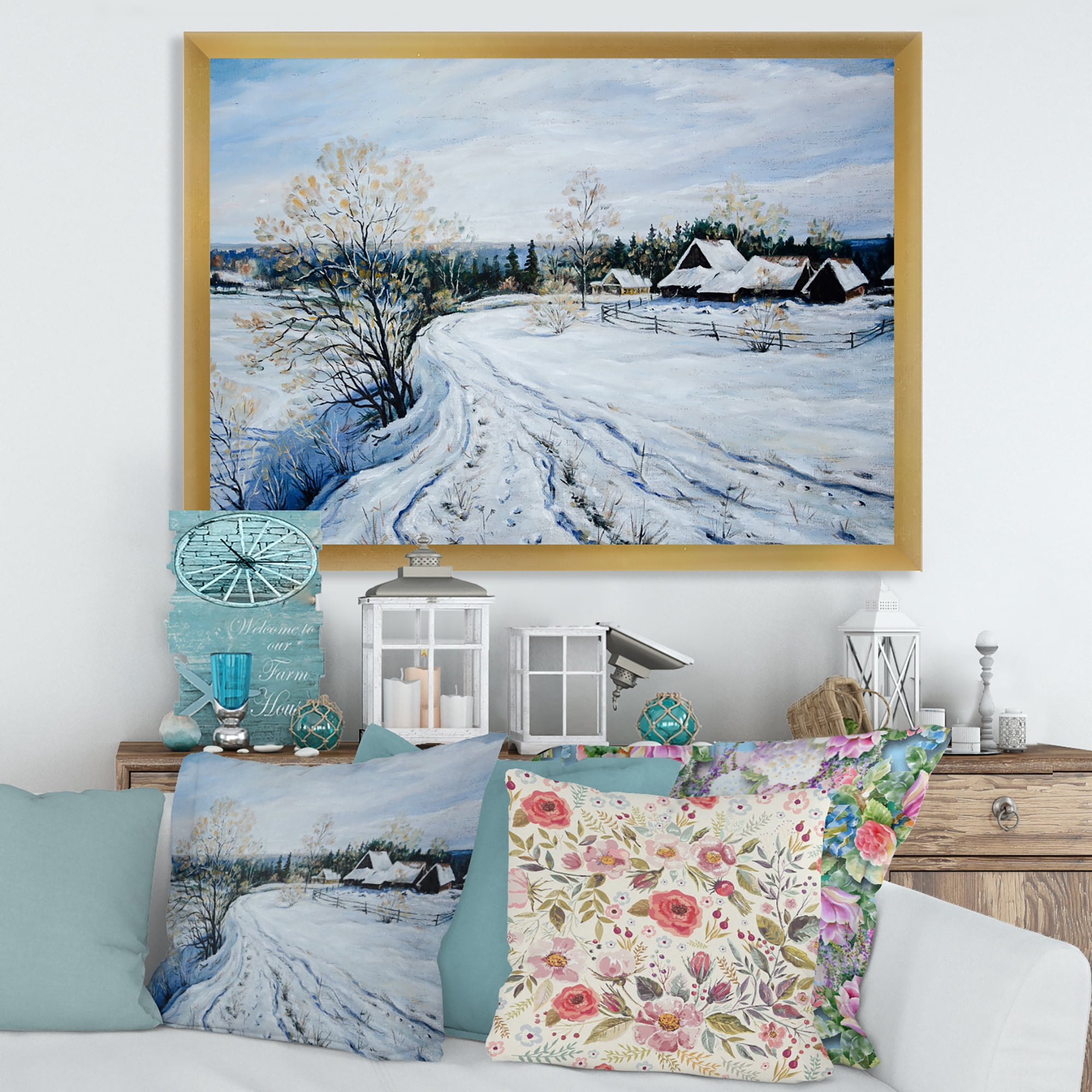 Designart 'Country Road In Winter Times Landscape II' Traditional Framed Art Print