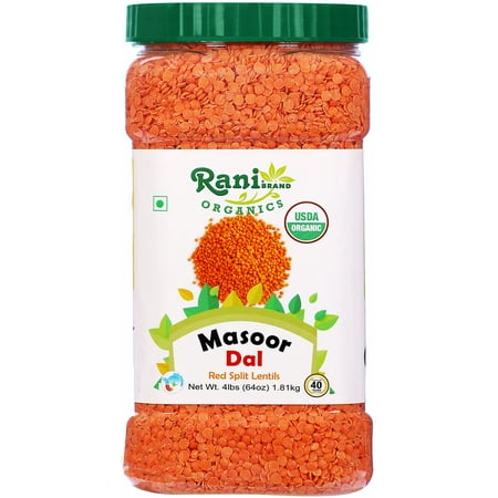 Rani Organic Masoor Dal (Red Split Lentils) 64oz (4lbs) 1.81kg Bulk PET Jar ~ All Natural | Vegan | Gluten Friendly | NON-GMO | Indian Origin | USDA Certified Organic
