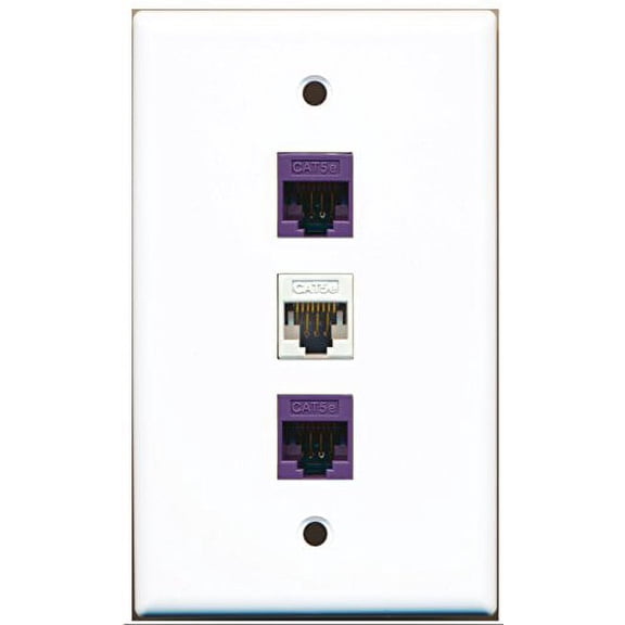 RiteAV - 1 Port Cat5e Ethernet White 2 Port Cat5e Ethernet Purple Wall Plate