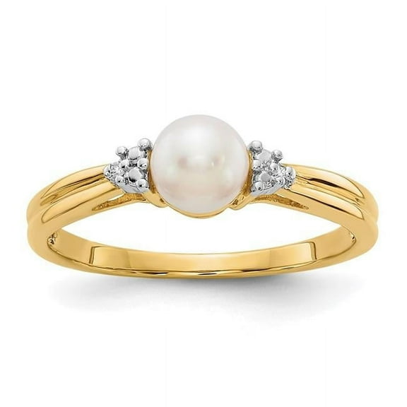Finest Gold 14K Yellow Gold Diamond & Freshwater Cultured Pearl Ring - Size 7