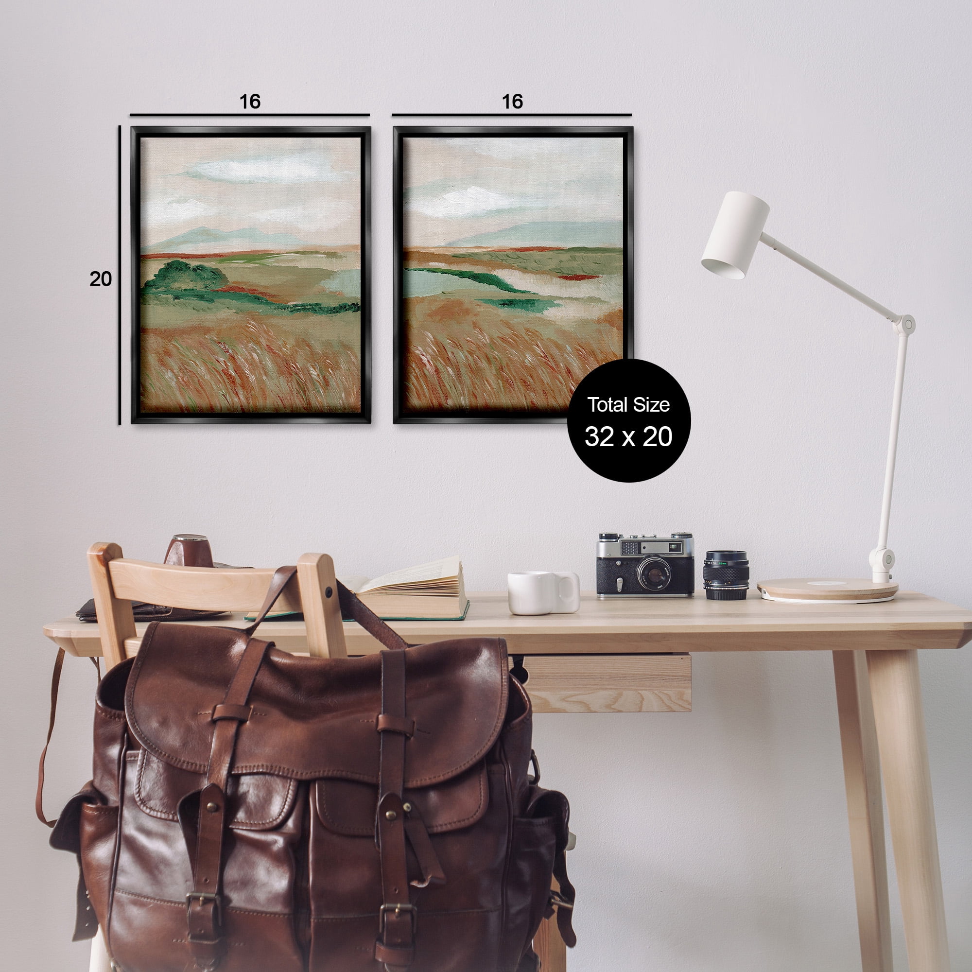 Stupell Industries Windblown Reeds Landscape Landscape Painting Black Floater Framed Canvas Art Print Wall Art, 17 x 21, Set of 2