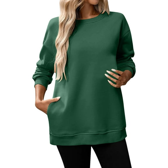 ManxiVoo Womens Soft Comfy Crewneck Sweatshirt Long Sleeve Loose Fit Pullover Top for Everyday Casual Wear L Size Blackish Green