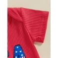 thumbnail image 6 of Suealasg 4th of July Baby Girl Clothes 3 6 12 18 Months Letter Print Short Sleeve T-Shirts Tops Stars Stripe Print Pants Headband 3Pcs Newborn Girls Summer Outfits, 6 of 7