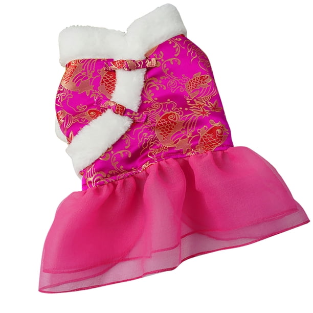 Ropa de perro vestidos de cachorro traje tang traje chino año nuevo estilo invierno calidez múltiples patrones elegantes perros traje para Bichon l Koi Rosered Sweethay PT000711-10