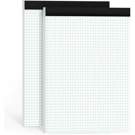 Graph Paper Pads 8.5 x 11,4x4 Graph Ruled, 2 Pack 1/4 Graph Paper Notebooks, Grid Paper Pad Notebook 8-1/2" x 11" Graphing Paper, Perforated Quadrille Pad, 70GSM White Graft Paper Pads, 30 Sheets/Pad