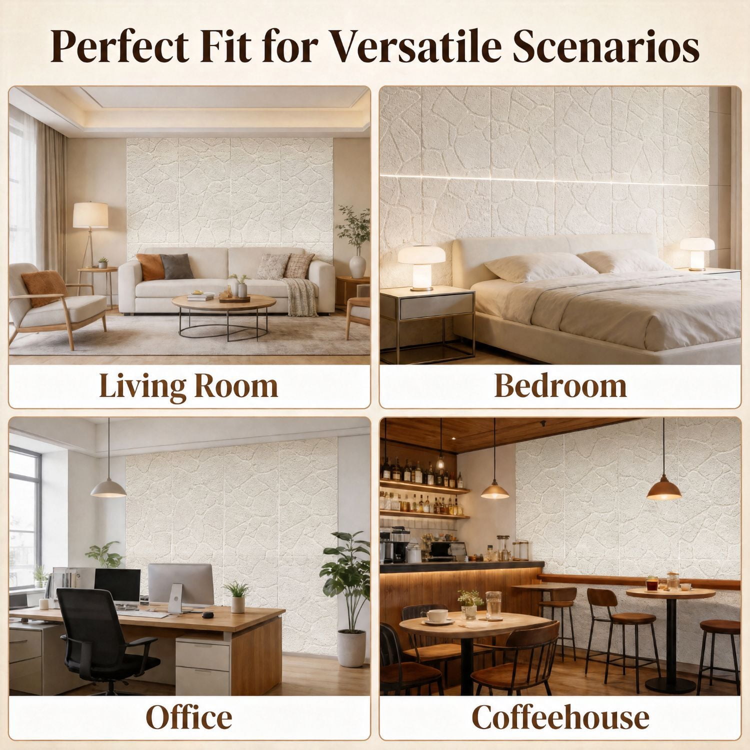 Easy4Home 4Pcs 48"x24" 3D Faux Stone Wall Panels Imitation Decorative Wall Tiles for Interior Wall Decor, Ivory White