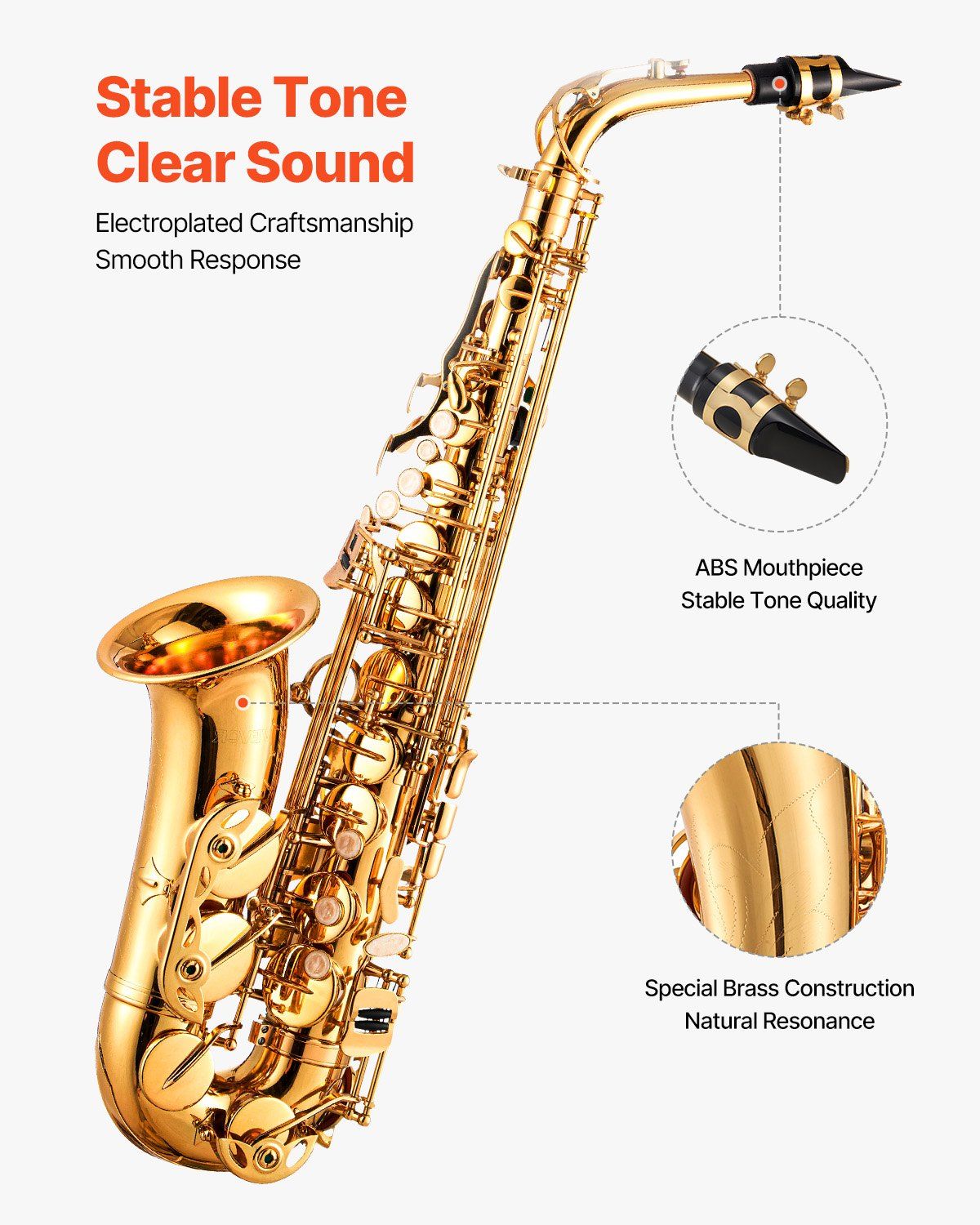 23 Key Gold Alto Saxophone E Flat Beginner Kit with Carrying Case Mouthpiece Straps Cleaning Cloth Gloves Grease Neck Strap for Students