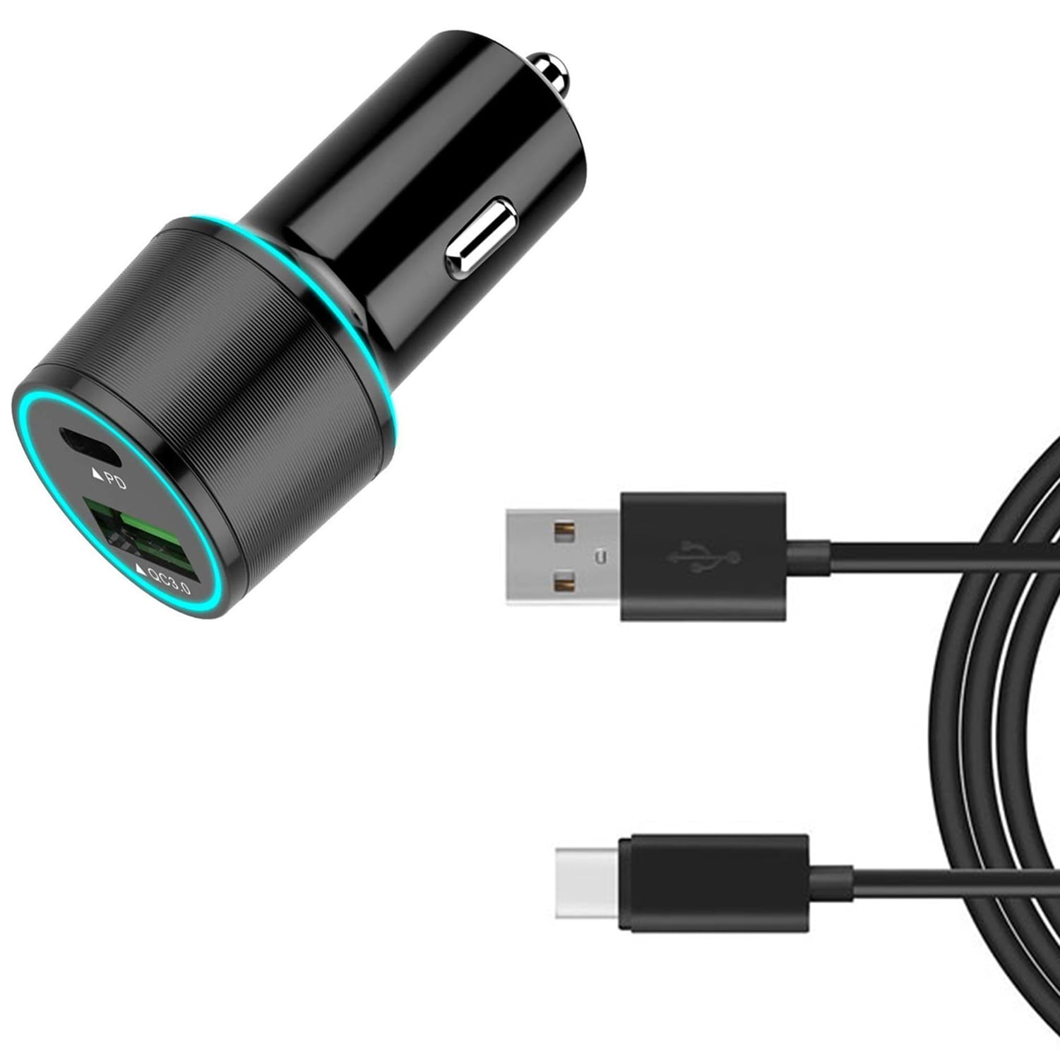 Quick Car Charger for Samsung Galaxy S24/Ultra/Plus Phone - 36W 2-Port USB Cable Type-C PD Power Adapter DC Socket for Galaxy S24/Ultra/Plus