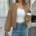 thumbnail image 2 of Stichou Womens Wool Coats Oversized Cropped Bomber Jackets Casual Long Sleeve Zip up Jackets Spring Winter Outwear with Pockets Coffee XL, 2 of 6