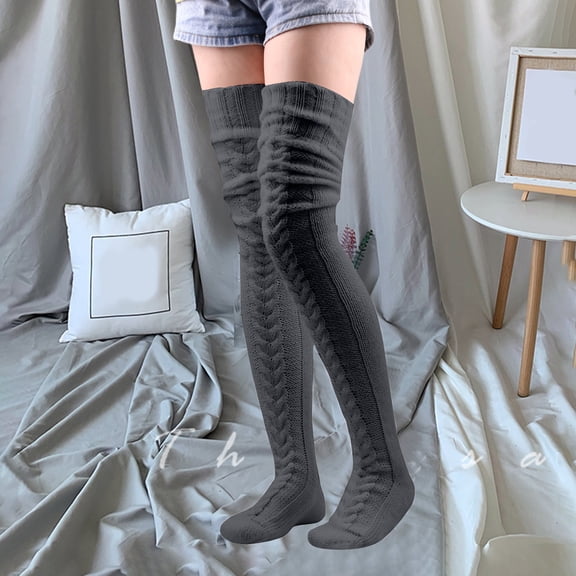 FAZVAOO Womens Socks Over The Knee Wool Thick Warm Socks Gray