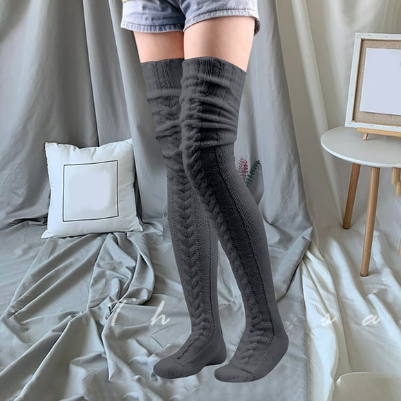 TIMIFIS Fuzzy Thigh High Socks for Women Winter Cable Knit Over Knee Plush Warm Sleeping Socks Long Knee High Socks New Year Gift