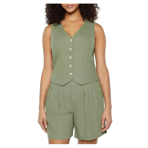Express Women's Linen Vest in Green Size Medium