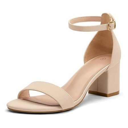 Pennysue Women s Chunky Low Heels Sandals Nude Nubuck Ankle Strap Wedding Shoes 8.5M
