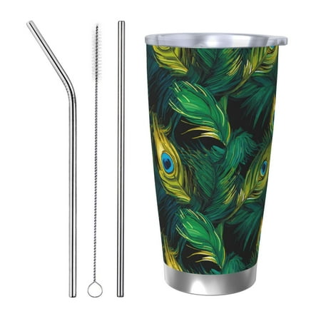 

Goofa Peacock Feathers2 for 20 oz Skinny Tumbler Stainless Steel Coffee Mug Slim Vacuum Insulated Travel Cup Car Cup-Straw Three-piece Set