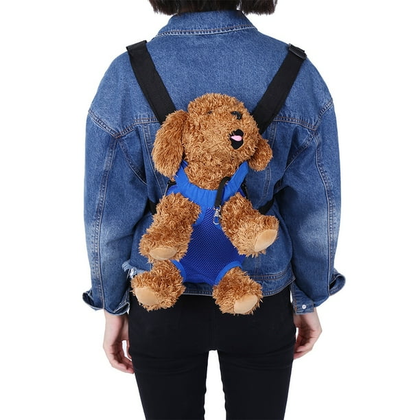 Mochila duradera de moda para mascotas Bling Bling con cinco agujeros bolsa de red Azul oscuro S