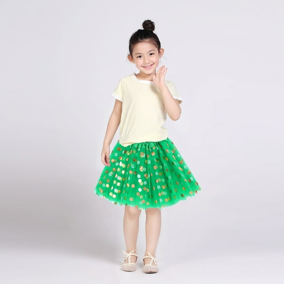 GOOHOCHY Layered Tutu Skirt Girls Dotted Sequin Dance Ballet Dress-up Tulle Skirt for Party Banquet Holiday (Green)