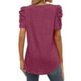 thumbnail image 4 of ZXZY Women V Neck Ruched Puffy Short Sleeve Scoop Hem Tunic Blouse, 4 of 4