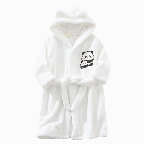 dmqupv Little Girl Robe Girls Bathrobes Kids Long Hooded Robes Plush Full Length Coral Fleece Pajamas Sleepwear White,13-14 Years