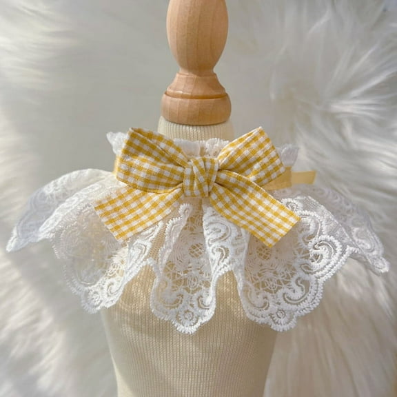 Zhuge L Size Chic Lace Pet Collar with Absorbent Saliva Towel, Adorable Round Neck Scarf for Dogs (1-Pack),Yellow