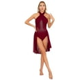 thumbnail image 2 of Doomiva Lyrical Dance Dress for Women HalterNeck Flowy Mesh Leotard Skirt Contemporary Dance Dancewe Burgundy XL, 2 of 7