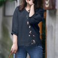 thumbnail image 2 of ZANZEA Women Floral Embroidery V-Neck Tops Cotton Loose 3/4 Sleeve High Low Casual Blouse Shirt, 2 of 5