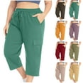 thumbnail image 1 of QETYUW Women's Plus Size Cargo Capris Drawstring Elastic Waist Cropped Pants Solid Color Casual Capris Athletic Workout Trousers, 1 of 10