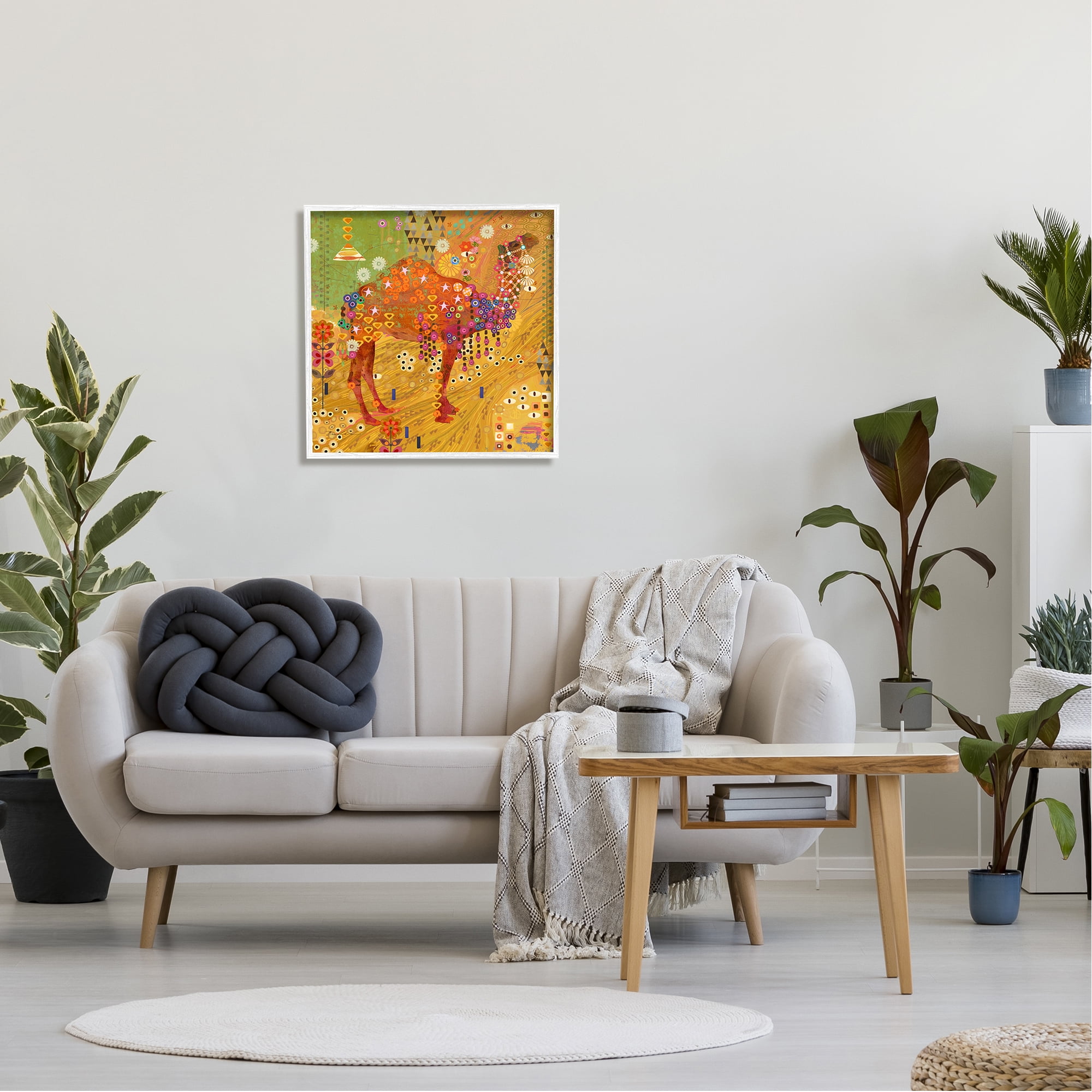 Stupell Industries Boho Patterned Camel Animals & Insects Painting White Framed Art Print Wall Art, 24 x 24