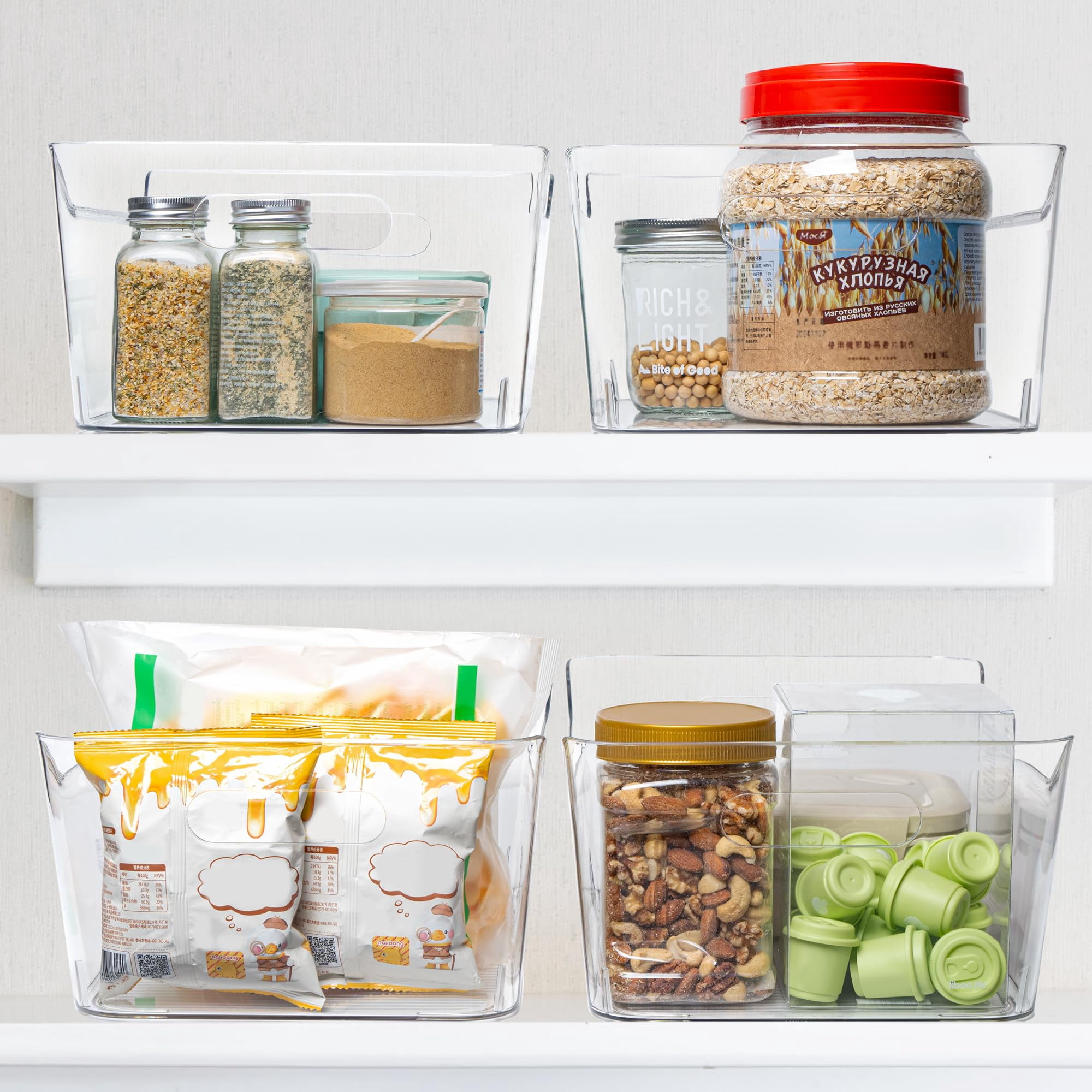 6 Pack Plastic Storage Bins, Extra Large Pantry Organizer, 13.5" x 10" Clear Storage Containers and Organizer Bins, Multi-Use Bins for Home, Kitchen, Closet and Cabinet